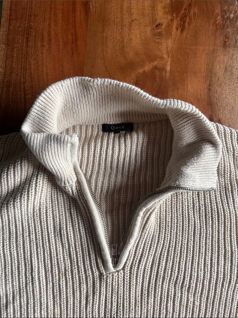 Quince Men's Ribbed Half-Zip Sweater in Cream